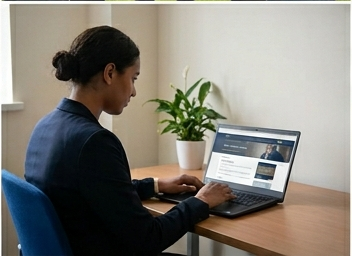 Professional completing ILM assignment on laptop